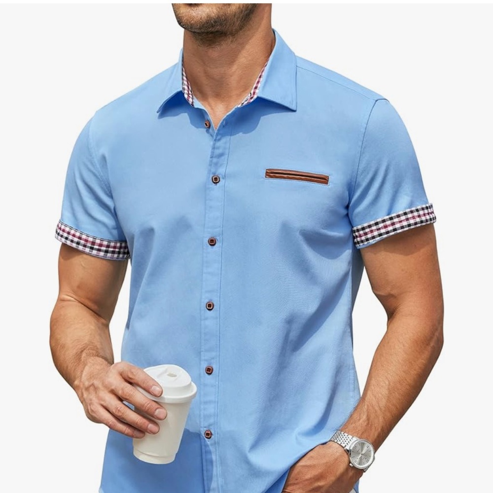 NWT Coofandy Men’s Casual Short Sleeved Button Down Dress Shirt XL